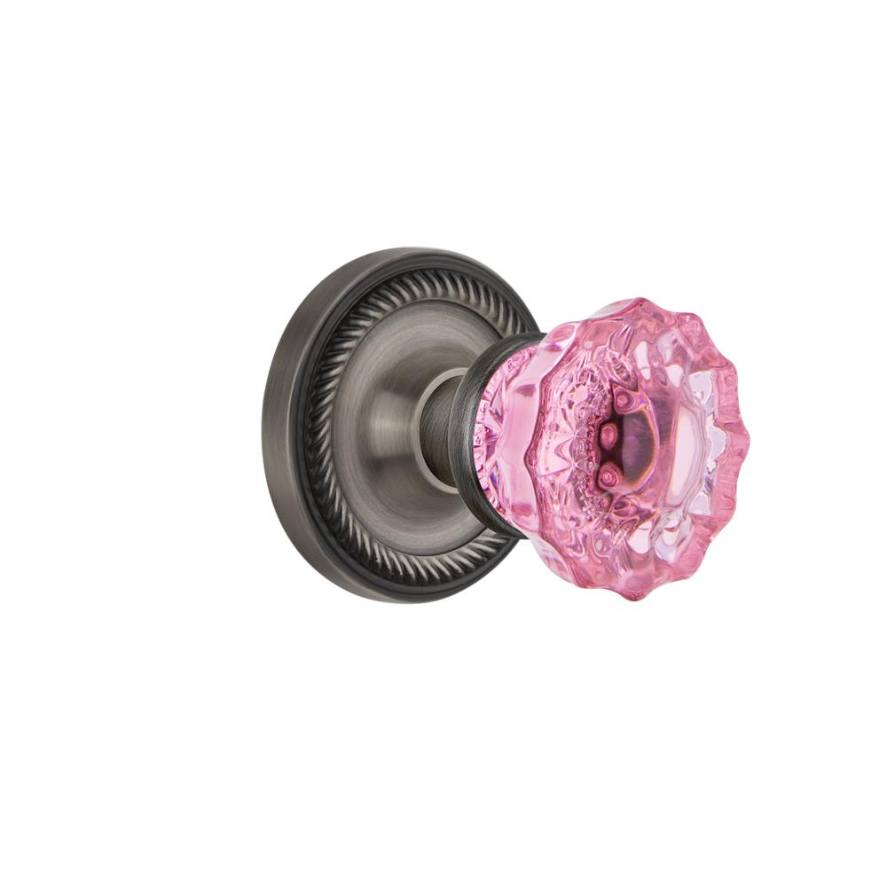 Nostalgic Warehouse ROPCRP Colored Crystal Rope Rosette Single Dummy Crystal Pink Glass Door Knob in Antique Pewter